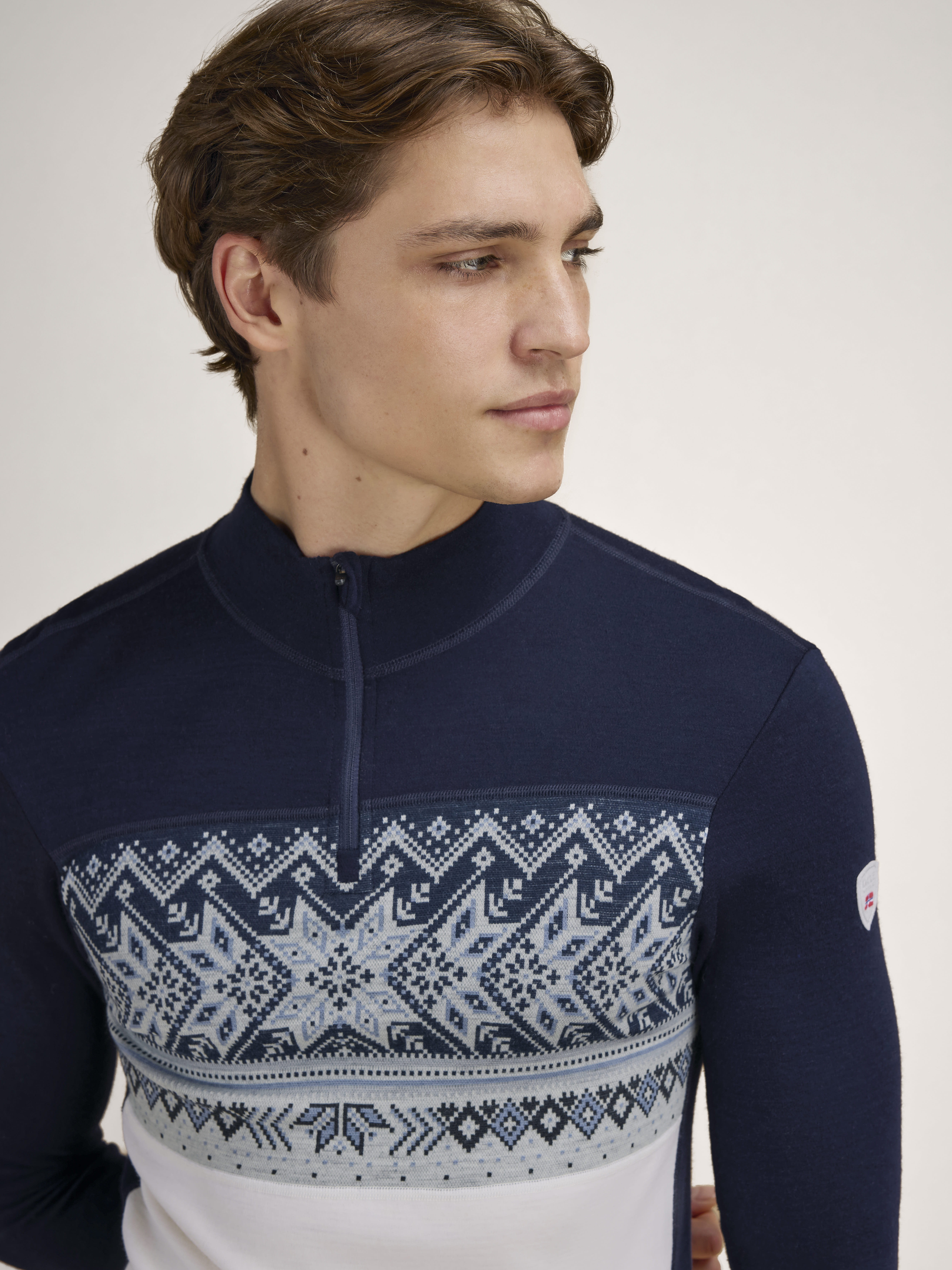 Vail Men's Half Zip Baselayer Offwhite Navy