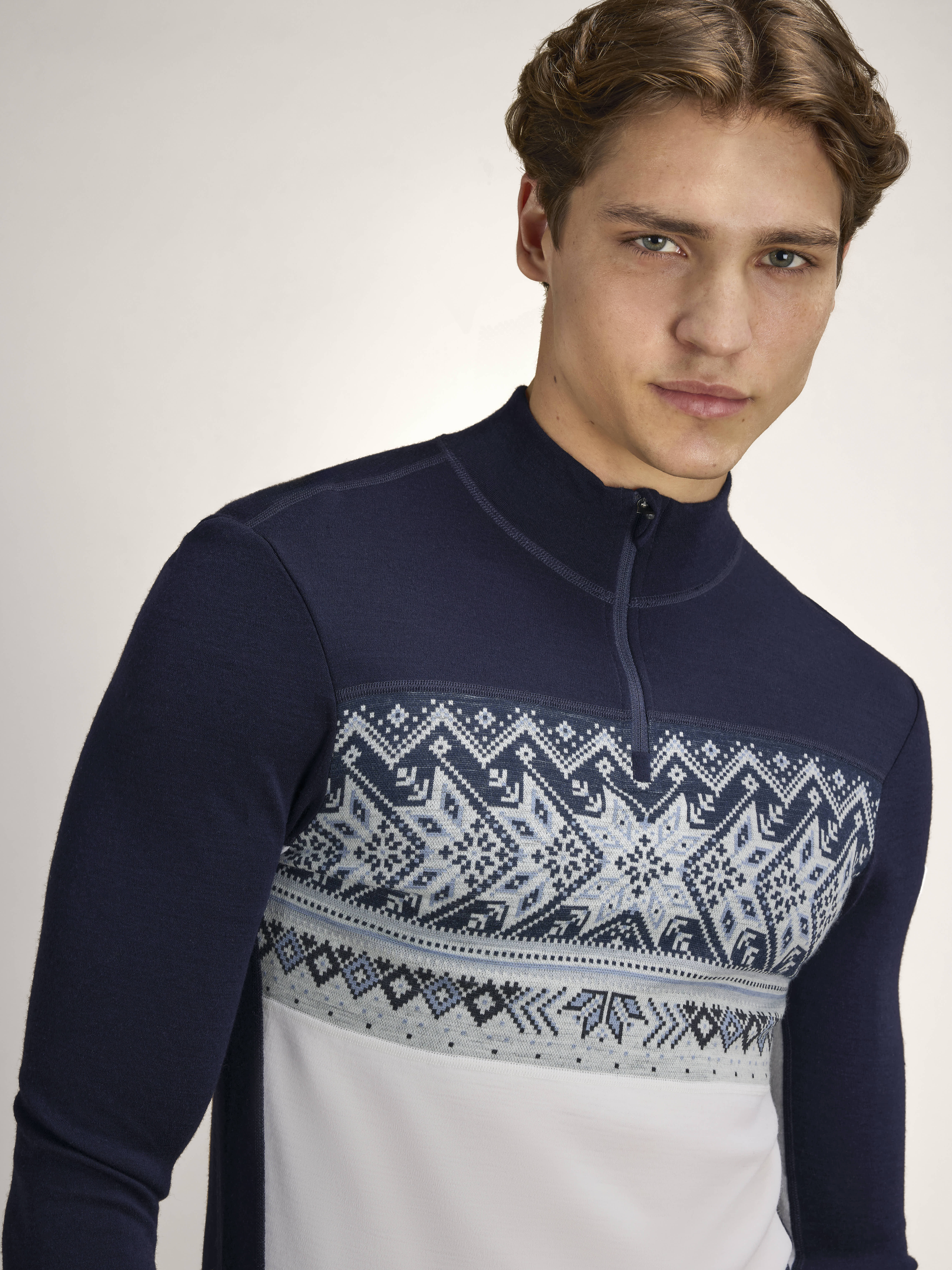 Vail Men's Half Zip Baselayer Offwhite Navy