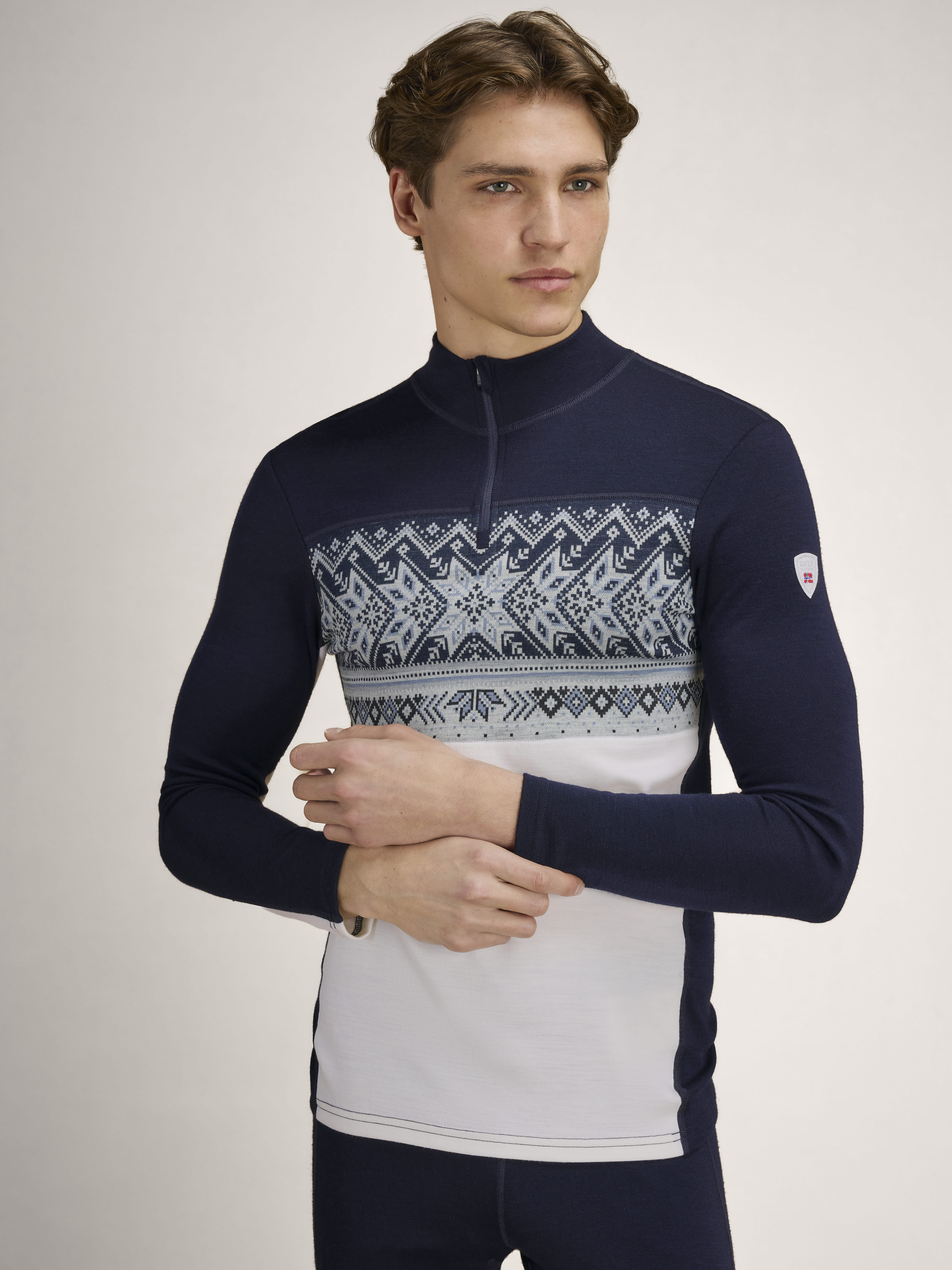 Vail Men's Half Zip Baselayer Offwhite Navy