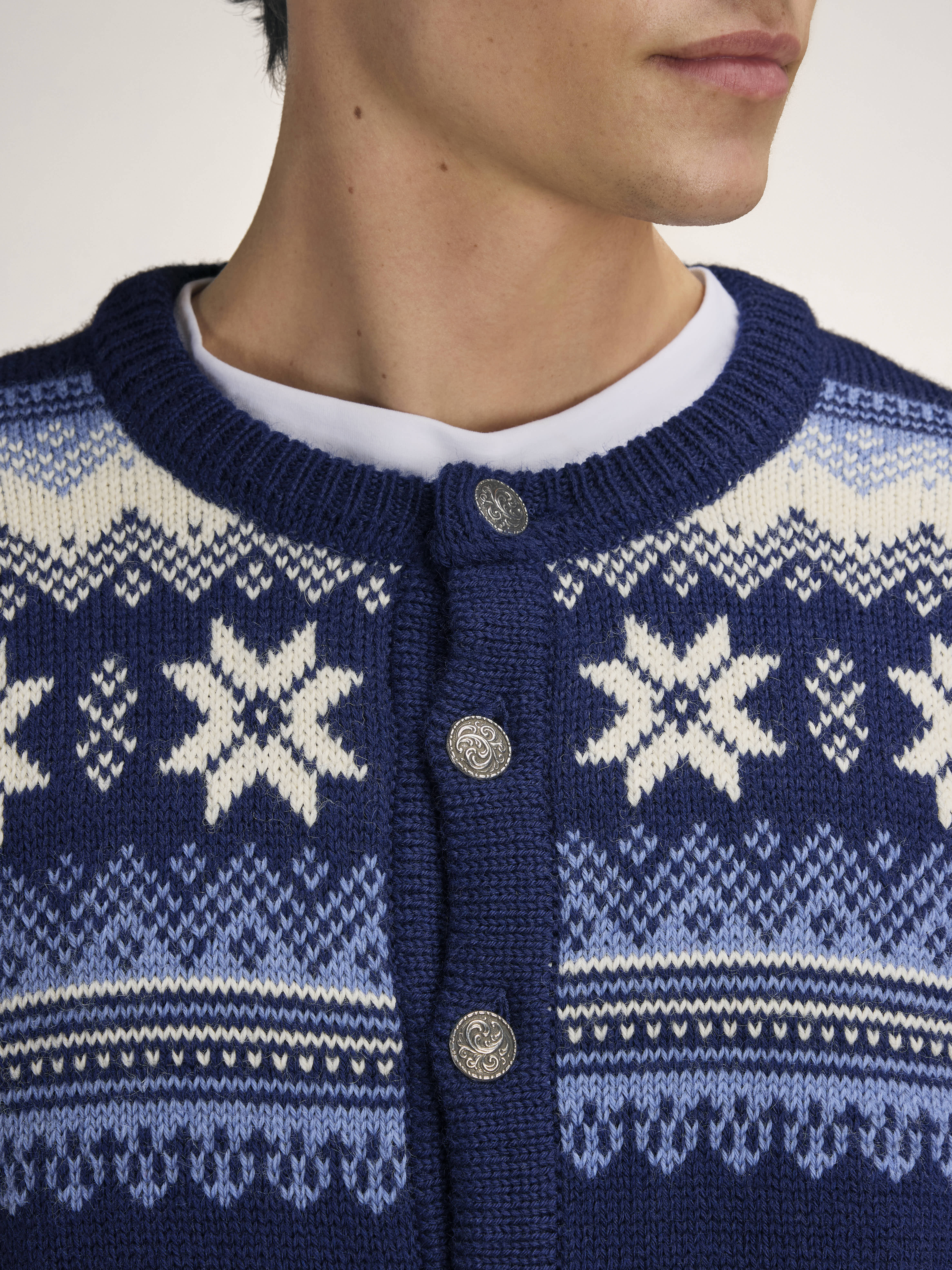 Veafjord Men's Jacket - Norwegian Wool Navy Blue Shadow Cream