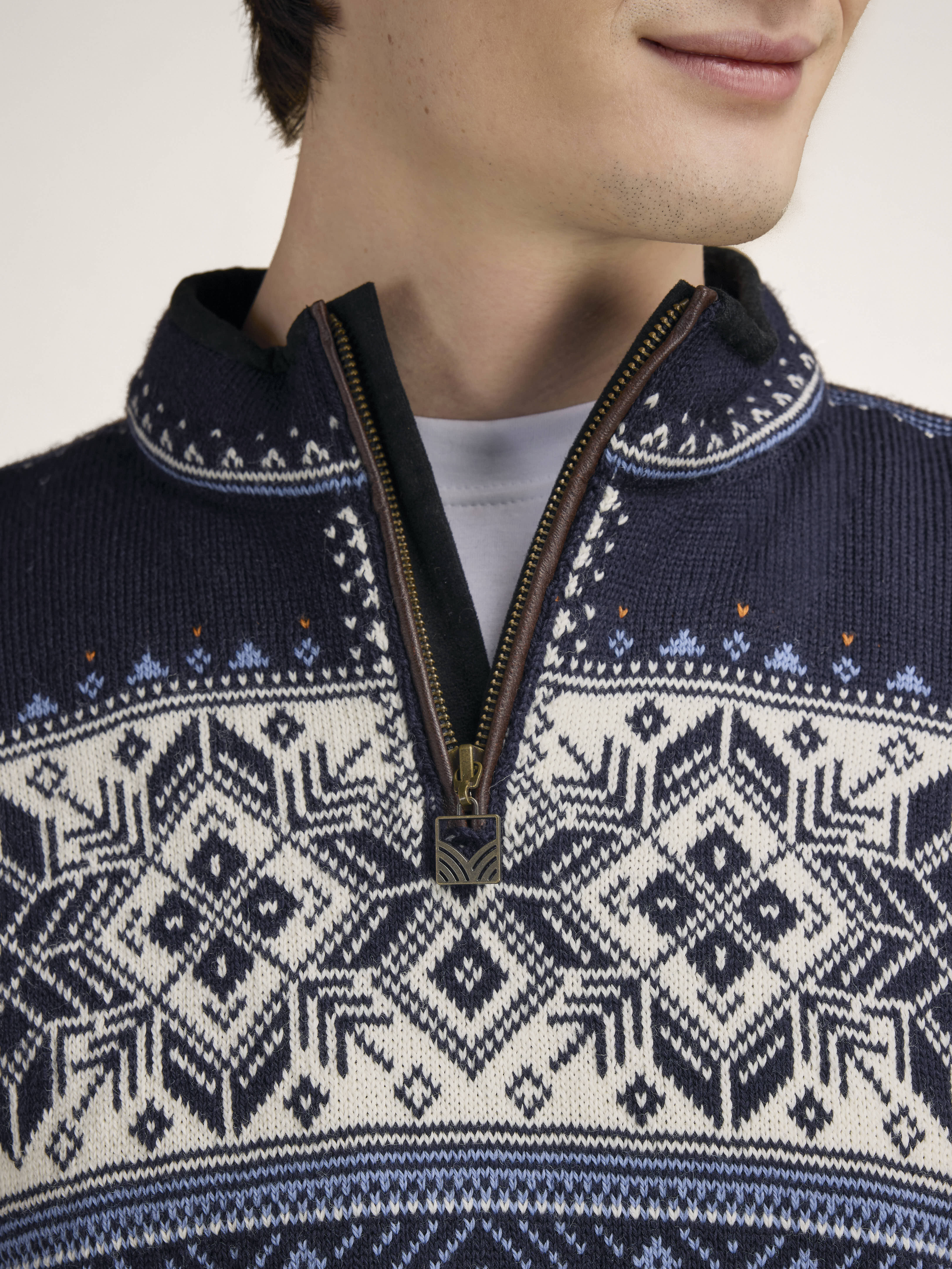 Blyfjell Men's Knit Sweater Midnavy Blushad Offwhite Coppe