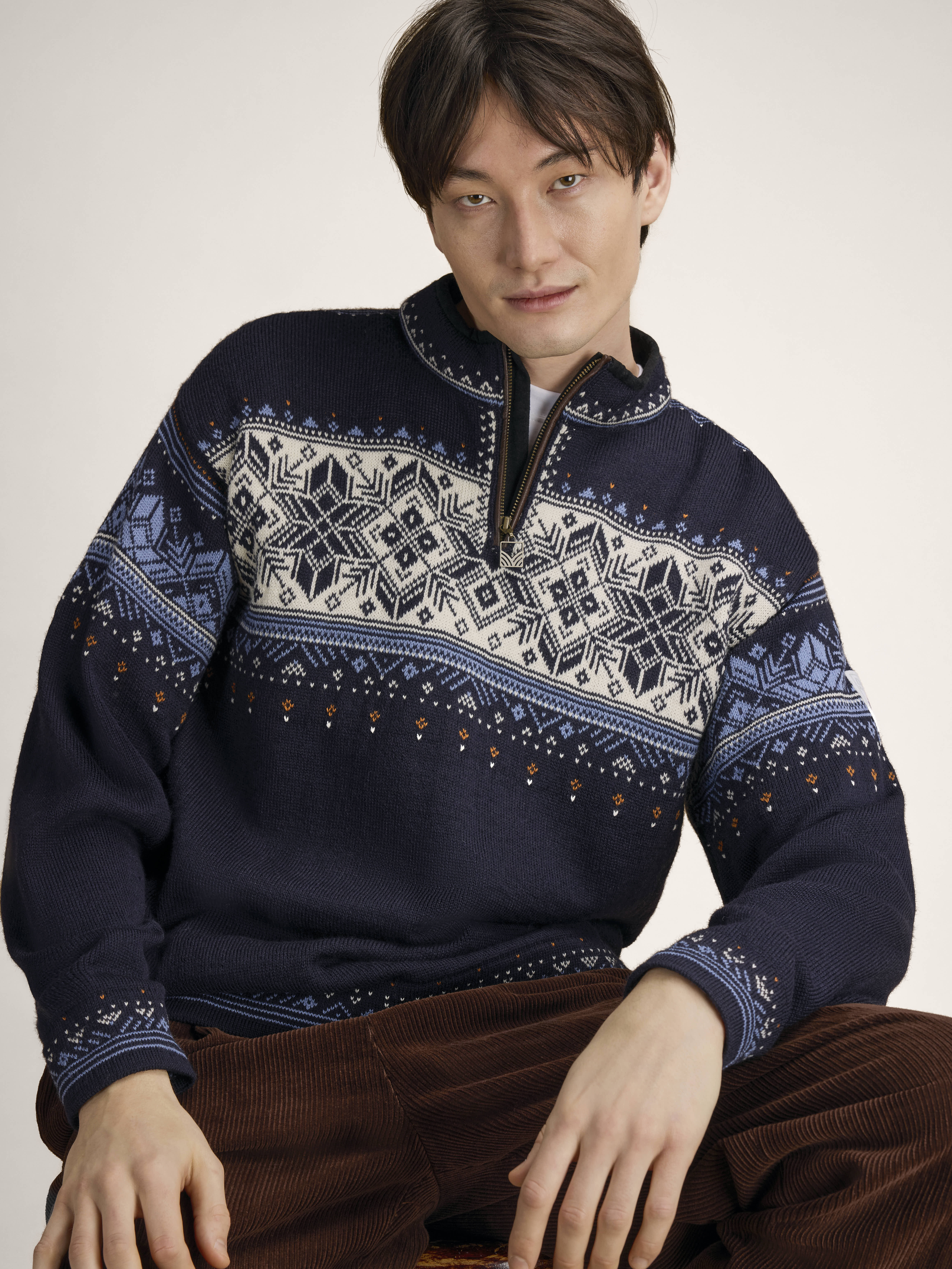 Blyfjell Men's Knit Sweater Midnavy Blushad Offwhite Coppe