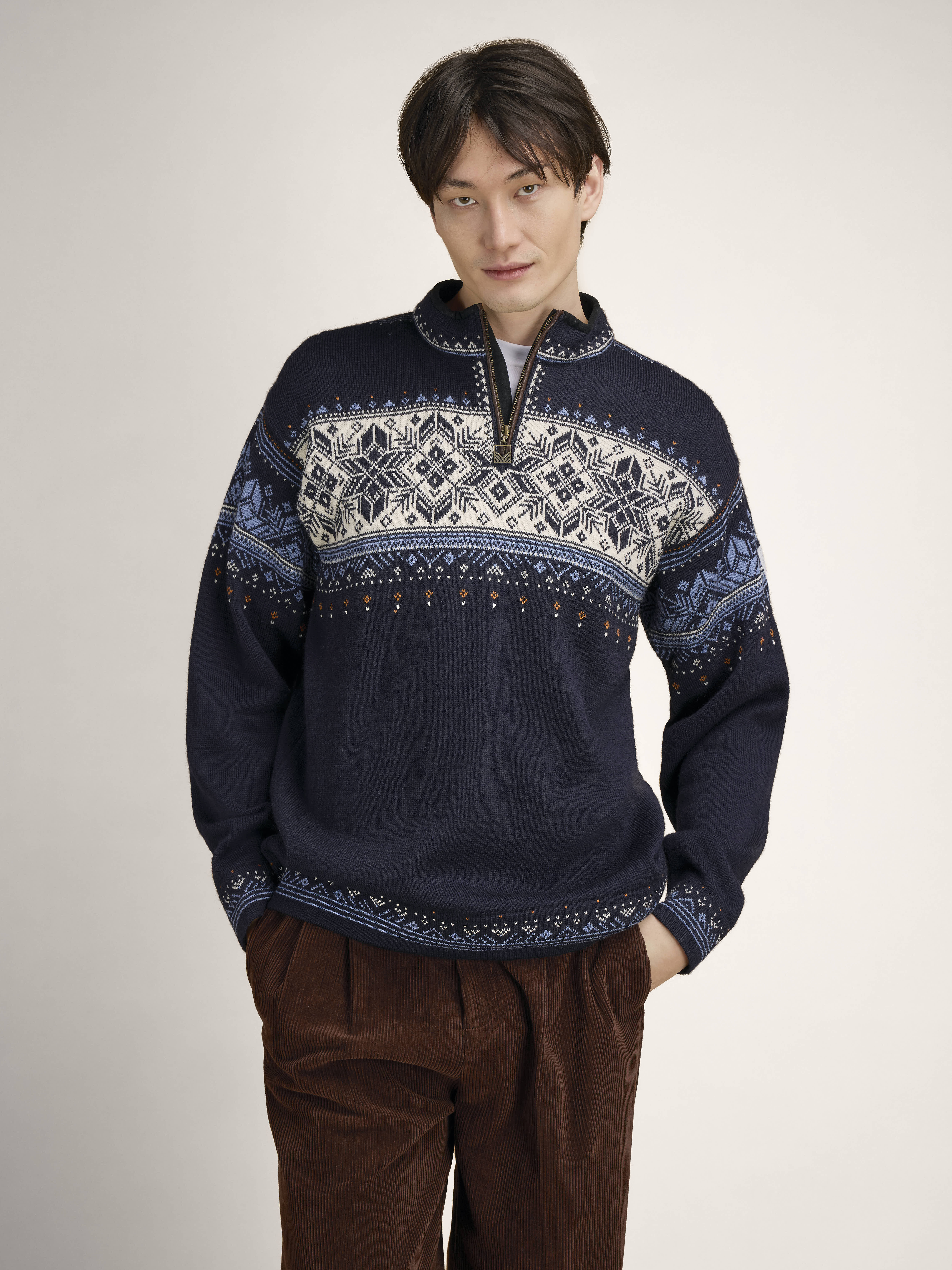 Blyfjell Men's Knit Sweater Midnavy Blushad Offwhite Coppe