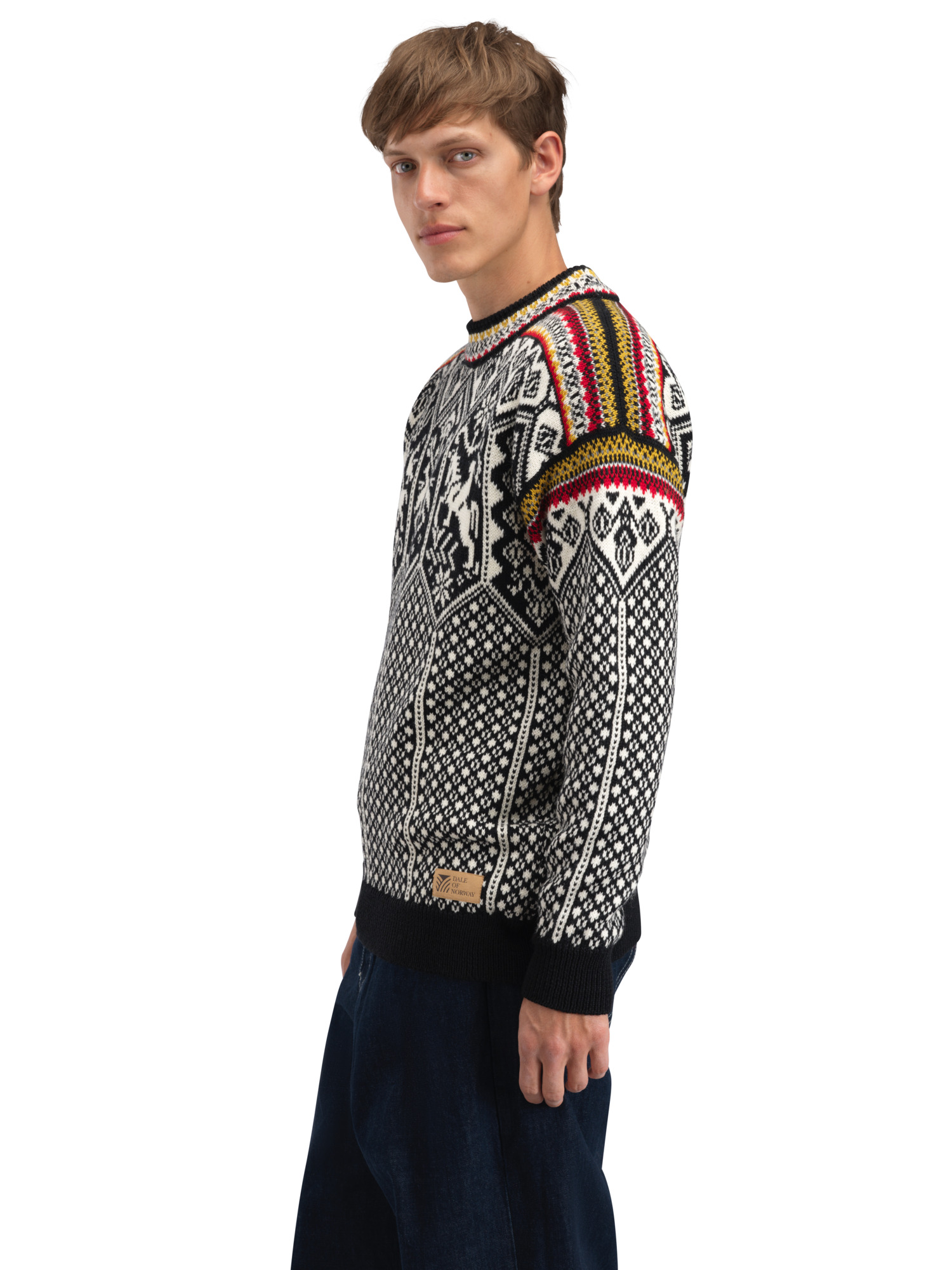 1994 Lillehammer wool sweater unisex Black Mustard Offwhite